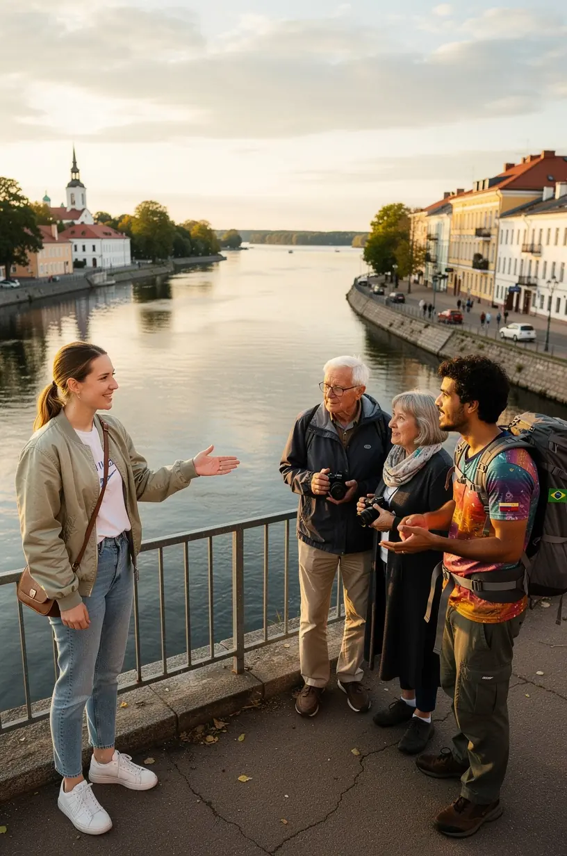 Local guide sharing insights with travelers in a city